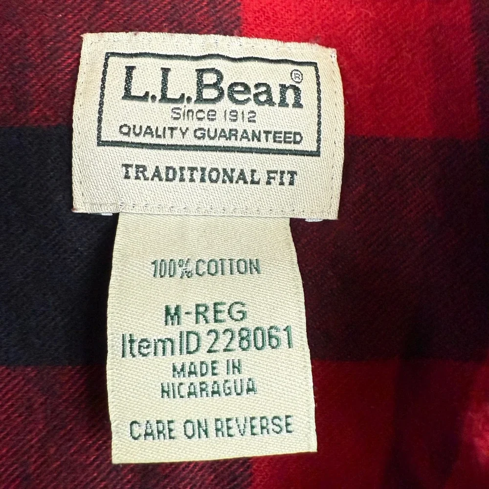 LLBean Mens Red‎ Black Buffalo Plaid Flannel Shirt Traditional Fit Cotton M REG